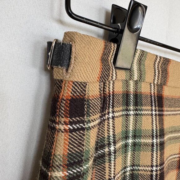 Vintage 80s The Edinburgh Woolen Mill Tan Plaid Pleated Wrap Midi Skirt Size 8 - Picture 2 of 13